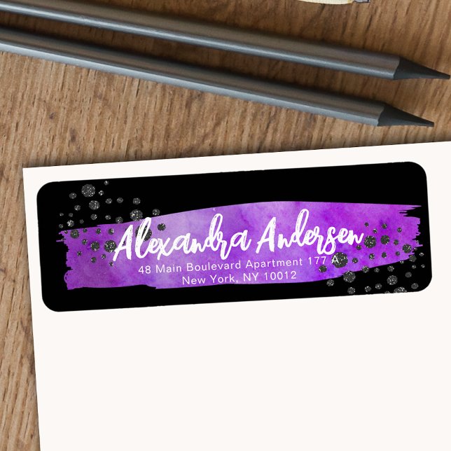Purple Brushstroke Glitter Dots Return Address (Creator Uploaded)