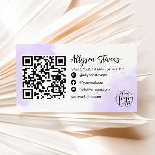 Purple brushstroke hair makeup photo logo qr code business card