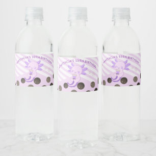 Purple Bubble Boba Tea Axolotl Birthday Party Water Bottle Label