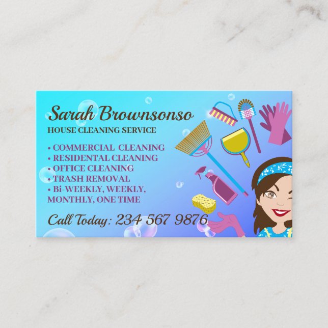 Purple Bubble Janitorial House Cleaning Service Business Card (Front)
