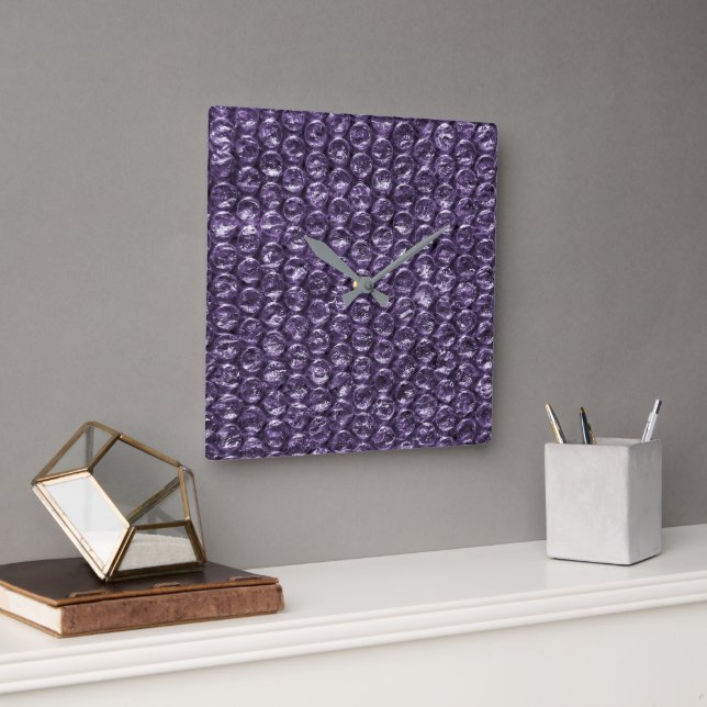 purple bubble wrap square wall clock (Office)