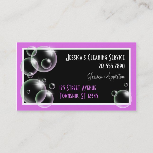 Purple Bubbles Cleaning Service Business Cards (Front)