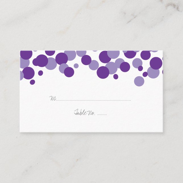 Purple Bubbles Pattern Wedding Place Cards (Front)