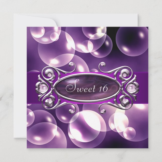 Purple Bubbles Purple Sweet 16 Party Invitation (Front)