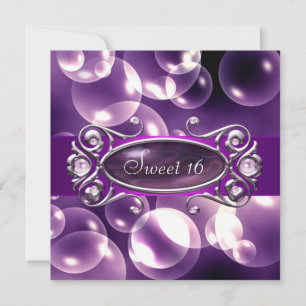 Purple Bubbles Purple Sweet 16 Party Invitation