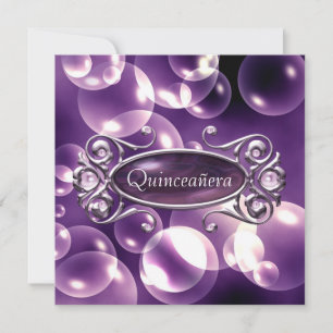 Purple Bubbles Quinceanera 15th Birthday Invitation