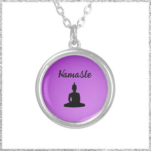 Purple Buddha Namaste Silver Plated Necklace