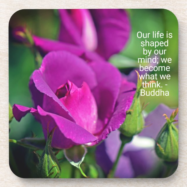 Purple Budding Rose Motivational Quote Coaster (Front)