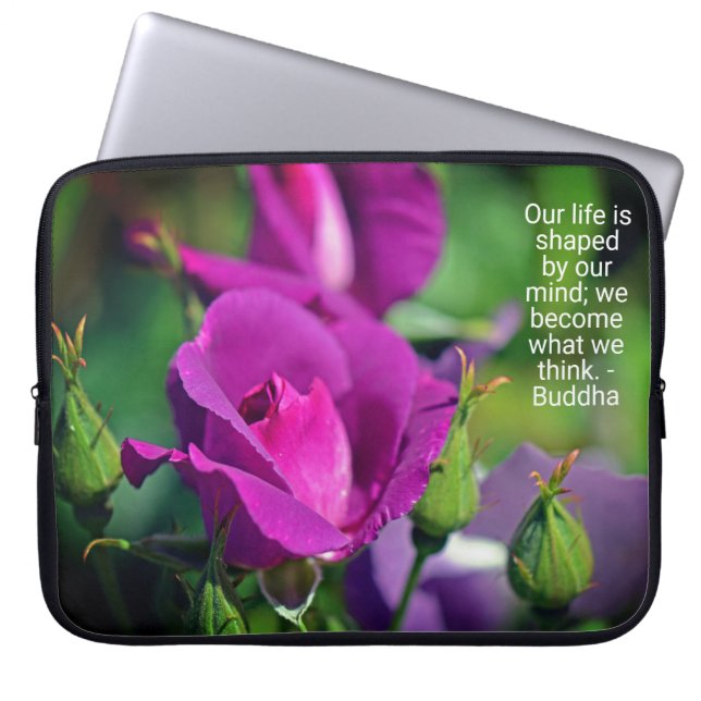 Purple Budding Rose Motivational Quote Laptop Sleeve (Front)