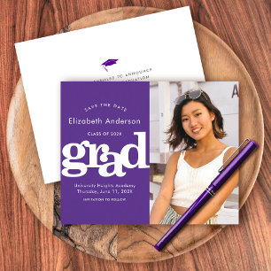 Purple Budget Photo Save Date Graduation Invite