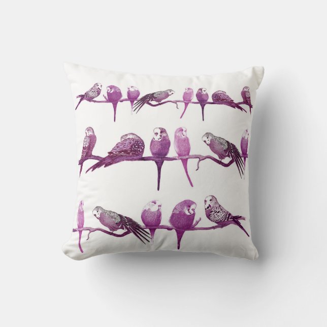 Purple Budgie Bird Parrot Cushion Pillow (Front)