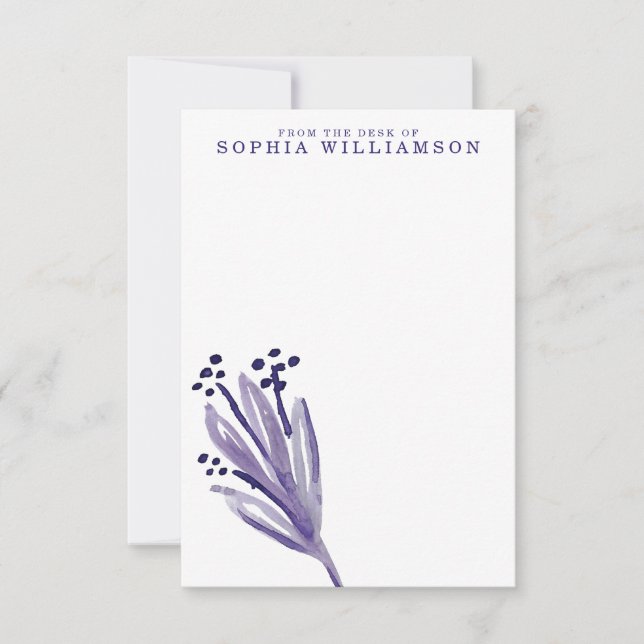 Purple Buds Watercolor Stationery Note Card (Front)
