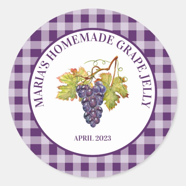 Purple Buffalo Check Homemade Grape Jelly or Jam Classic Round Sticker (Front)