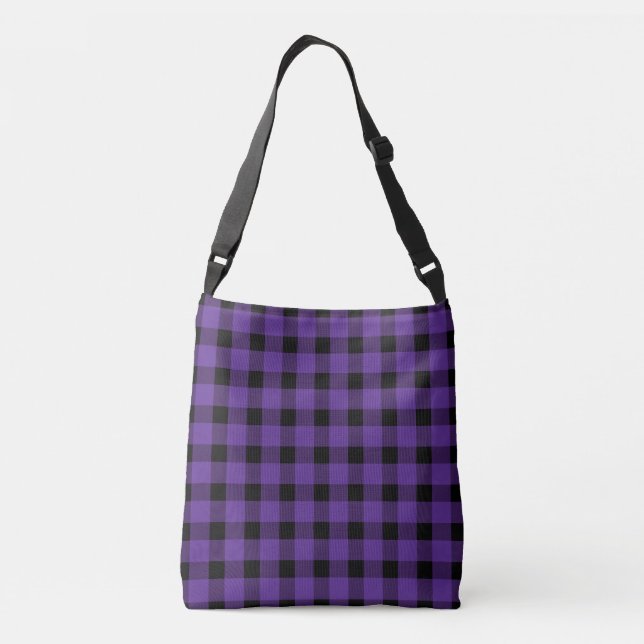 Purple Buffalo Country Lumberjack Plaid Crossbody Bag (Back)