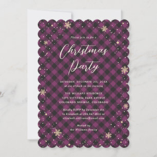 Purple Buffalo Plaid Christmas Party Invitation