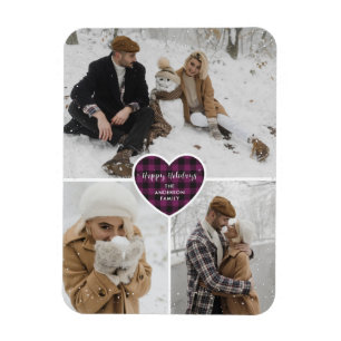 Purple Buffalo Plaid Snow Photo Holiday Magnet