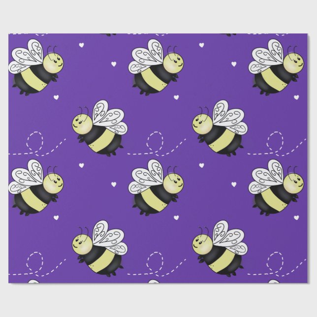 Purple Bumble Bee Gift Wrap (Flat)