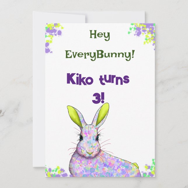 Purple Bunny Party Invitation Card (Front)