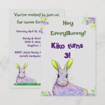 Purple Bunny Party Invitation Card
