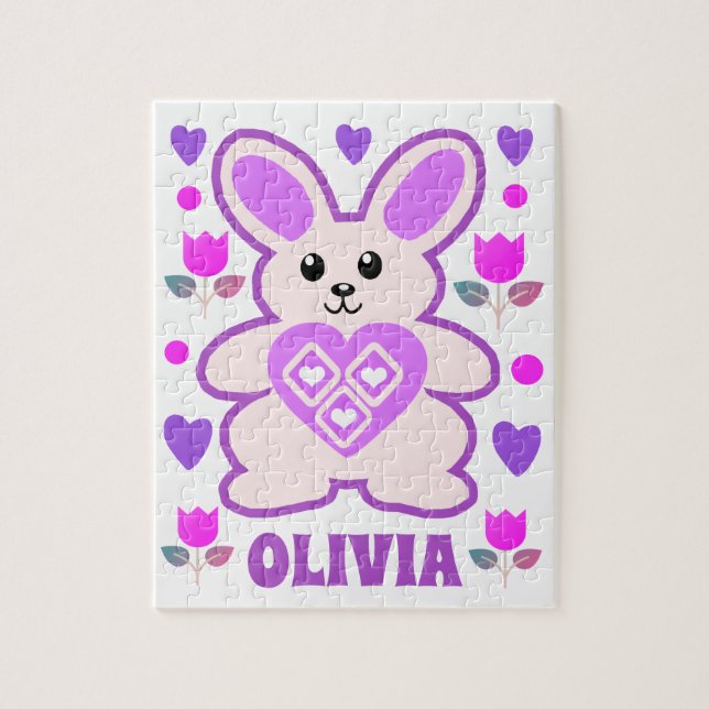 Purple Bunny  Personalised Kids  Jigsaw Puzzle (Vertical)
