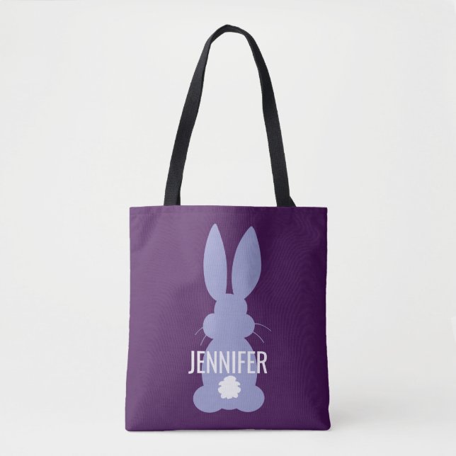 Purple Bunny Silhouette Easter Personalised Girls Tote Bag (Front)