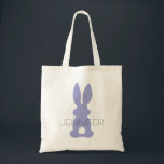 Purple Bunny Silhouette Easter Personalised Tote Bag<br><div class="desc">Purple Bunny Silhouette Easter Personalised Kids Egg Hunt Tote. Purple bunny silhouette with fluffy tails. Personalise with your child's name in the centre. Change the colour of the text by choosing 'customise'. Cute personalised tote for Easter egg hunts, treats from the Easter bunny or kids who love bunny rabbit designs....</div>