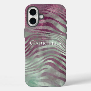 Purple Burgundy Aqua Mint Zebra iPhone 16 Plus Case