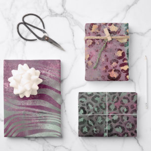 Purple Burgundy Aqua Mint Zebra Wrapping Paper Sheet