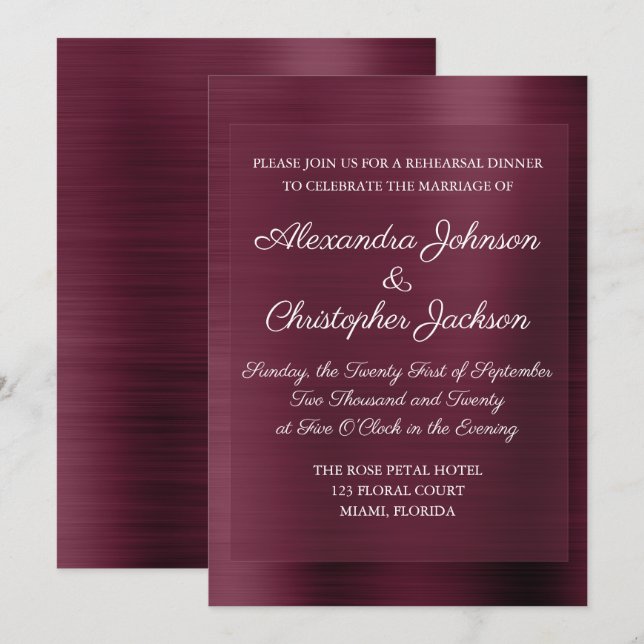 Purple Burgundy Elegant Rehearsal Dinner Invitation (Front/Back)