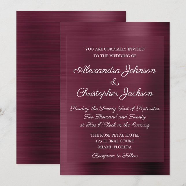 Purple Burgundy Elegant Wedding Invitation (Front/Back)