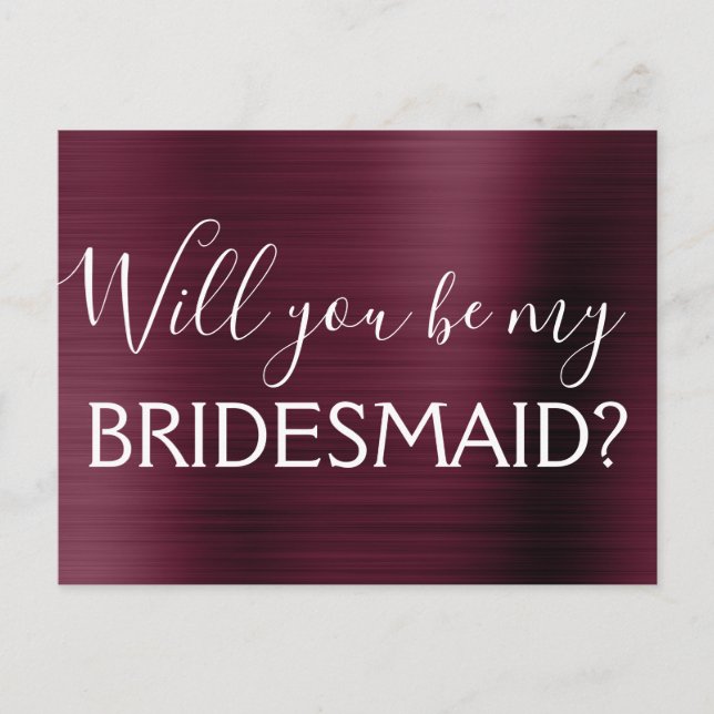 Purple Burgundy Elegant Will You be my Bridesmaid Invitation Postcard (Front)