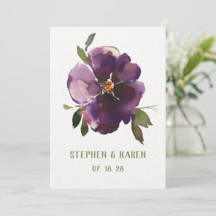 Purple Burgundy Five Petal Flower Wedding Invitation
