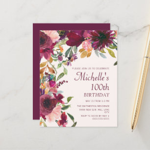 Purple Burgundy Floral 100th Birthday BUDGET