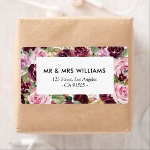 purple burgundy floral address label