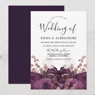 Purple Burgundy Floral Elegant Wedding Invitation