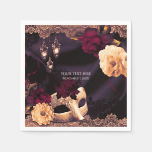 Purple & Burgundy Floral & Lace Masquerade Party Napkin