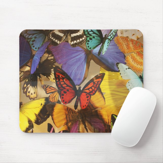 purple burgundy orange colourful tropical butterfl mouse mat (With Mouse)