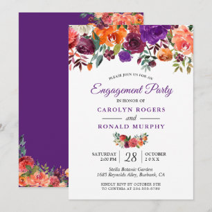 Purple Burgundy Orange Floral Engagement Party Invitation