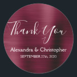 Purple Burgundy Wedding Favour Thank You Classic Round Sticker<br><div class="desc">Purple Burgundy Wedding Seal Favour Foil Thank You Sticker. This sticker can be customised to include your name and wedding date and be used to seal your wedding invitations or favour bags. This Cranberry Marsala wedding seal sticker is part of the rose gold wedding collection. Please contact the designer if...</div>