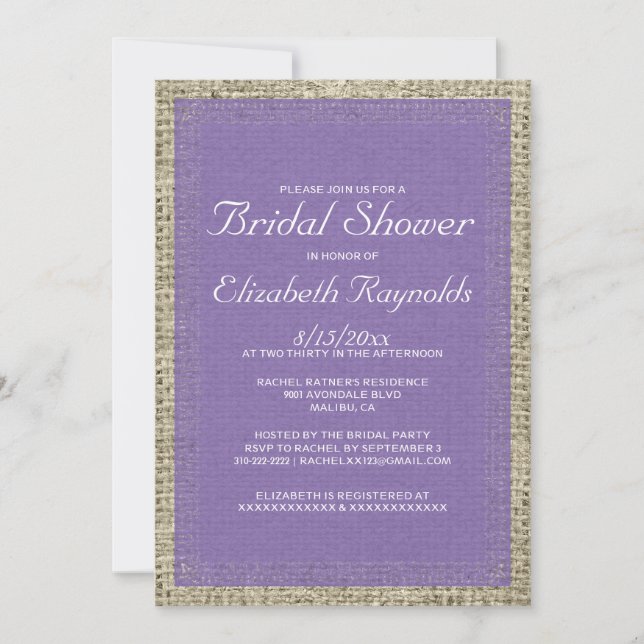 Purple Burlap Bridal Shower Invitations (Front)