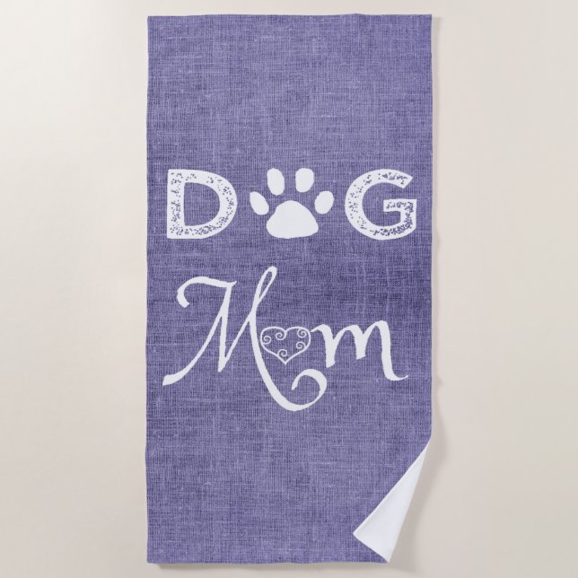 Purple Burlap Dog Mum Beach Towel (Front)