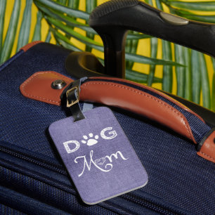 Purple Burlap Dog Mum Luggage Tag