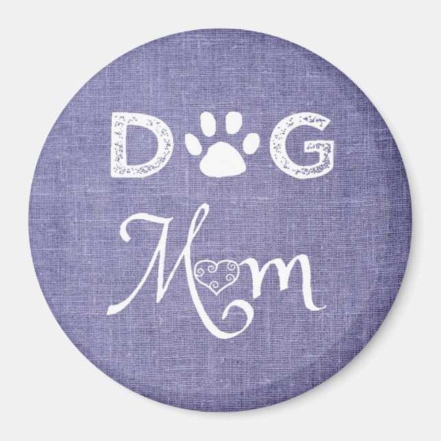 Purple Burlap Dog Mum Magnet (Front)