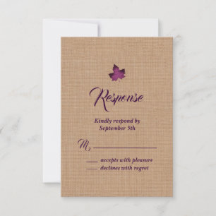 Purple Burlap Maple Leaf RSVP Card