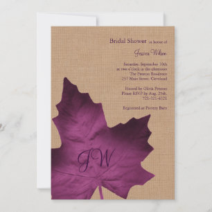 Purple Burlap Monogrammed Bridal Shower Invitation