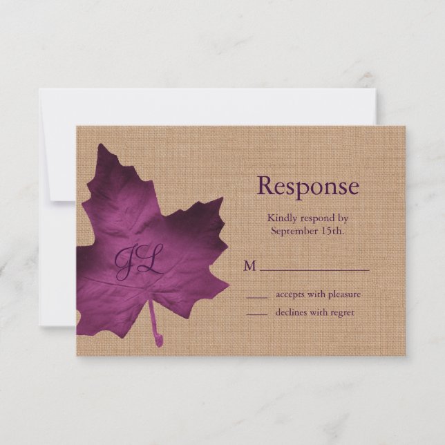 Purple Burlap Monogrammed RSVP Card (Front)