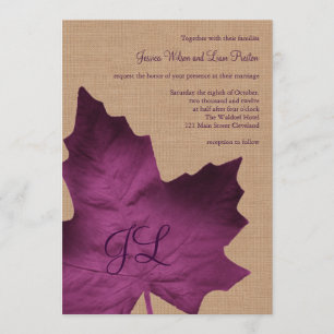Purple Burlap Monogrammed Wedding Invitation
