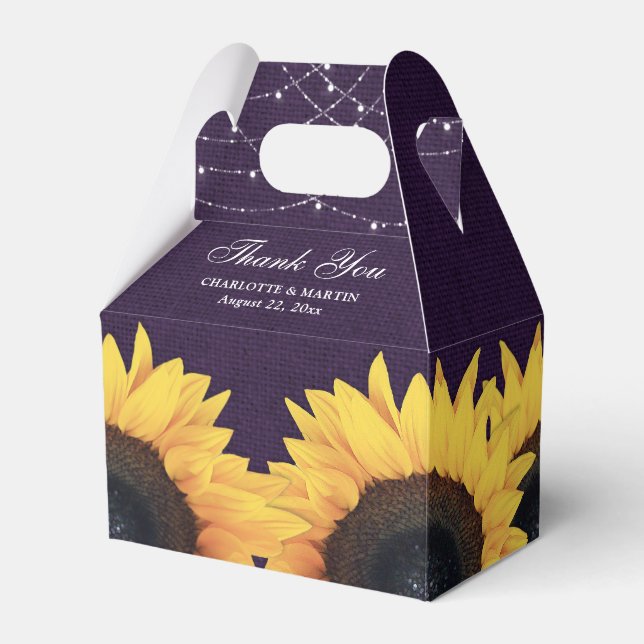 Purple Burlap Sunflower Wedding Thank You Favour Box (Front Side)
