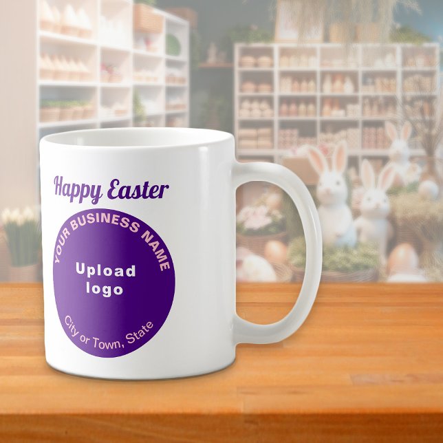 Purple Business Brand | Easter | Mug (Mug with Easter greeting and purple round shape business brand)
