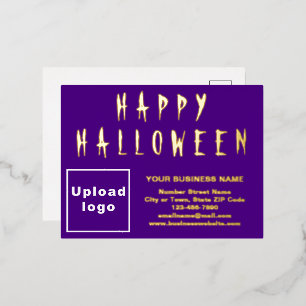 Purple Business Brand on Halloween Foil Holiday Postcard